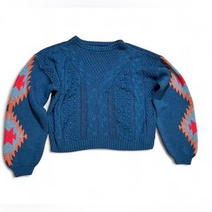 Rock & Roll Women’s Blue Aztec Geometric Patterned Women's Sweater Size Medium